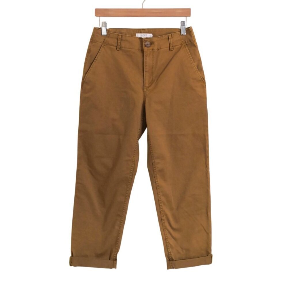 NWOT LOFT Cotton The Perfect Straight Curvy Chino Pants‎ Mustard Brown Sz 4